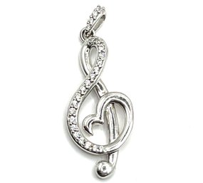 Sterling Silver Treble Clef CZ Stones Pendant