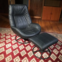 Fabulous Vintage KEBE - MADE IN DENMARK - Black Leather Chair & Ottoman - Classic Set - Still Made Today !