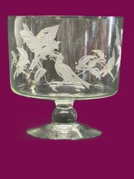 Glorious Glass Trifle Bowl Etched With Frosted Birds