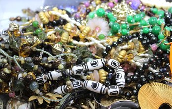 Large Lot Of Costume Jewelry Beads, Mexican Bracelet, Watches, Etc.