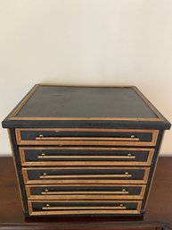 Black And Gold Painted Wood Jewelry Box 5 Drawers