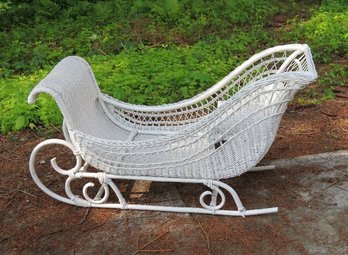 A Good Sized White Wicker Sleigh - Indoor/outdoor Decoration