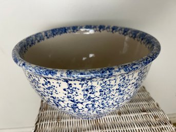 Blue & White Spatterware Mixing Bowl With Heart Design