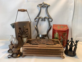 Decor With Tins, Miniature Oil Lamps, More