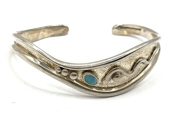 Vintage Sterling Silver Signed By Maker Turquoise Artisan Cuff Bracelet