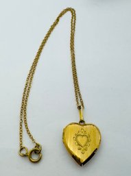 VINTAGE GOLD-FILLED ETCHED HEART LOCKET NECKLACE