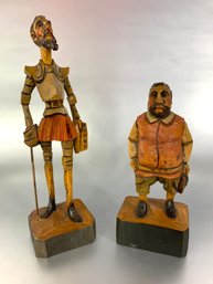 Vintage Hand Carved Polychrome Wood Figures Of Don Quixote And Sancho Panza