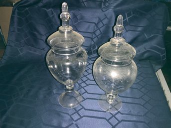 Pair Of Lidded Glass Urns
