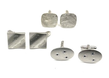 Vintage Sterling Silver Lot Of 3 Sets Of Cuff Links