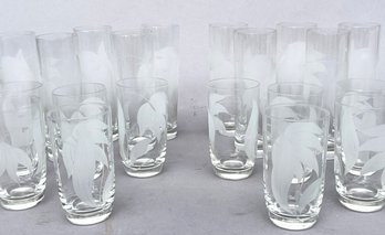 A Set Of Vintage Etched Tumblers And Collins Glasses