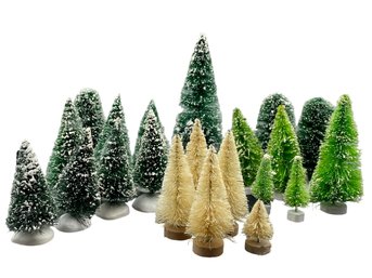 22 Bottle Brush Christmas Trees, Most Are From Dept 56