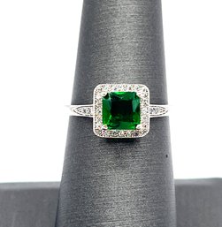 Beautiful Designer Emerald Green Color Square Stone Ring, Size 6.5