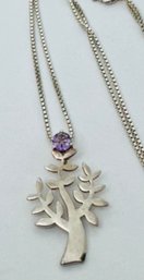 STERLING SILVER TREE OF LIFE AMETHYST PENDANT ON STERLING SILVER ITALY BOX CHAIN