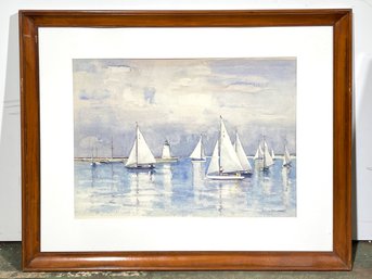An Original Watercolor Sailing / Seascape Painting By Julius Delbos (English/American 1879-1970) C. 1950'S