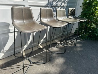 Four Crate And Barrel Leather Bar Stools (b) (SEE DESCRIPTION - WESTON ROAD PICKUP)