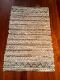 Hand Woven Of Jute & Cotton Area Rug With Aqua Blue And Earthy Tones