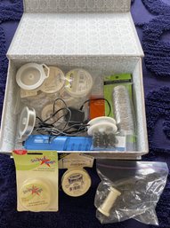 Box With Bead And Jewelry Cord And Electric Screwdriver