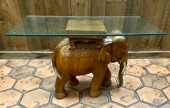 Vintage Carved Asian Elephant Low Side Table