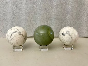 Three Spheres Including Howlite & Garnierite Green Moonstone, 1 Lb 13.4oz