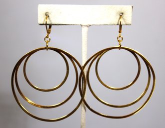 Pair 1980s Vintage Large Round Circular Pierced Earrings