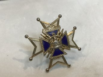 Silver Blue Stone Crown Pin