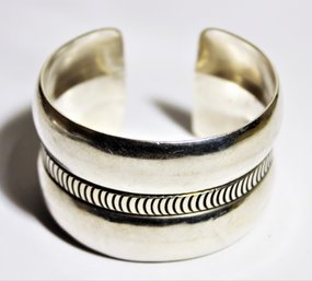 Large And Heavy Sterling Silver Wide Cuff Bracelet Hand Wrought