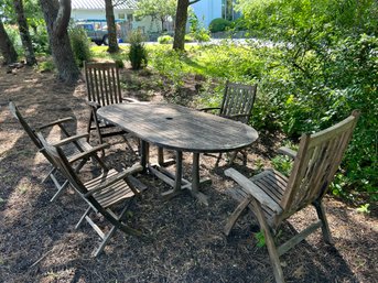 Teak Table And Five Chairs (b) (SEE DESCRIPTION - WESTON ROAD PICKUP)