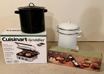 Cuisinart Griddler, Mandoline & Large Stock Pot & Large Double Boiler