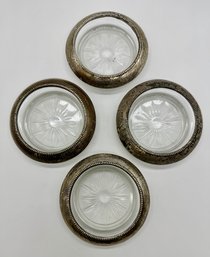 Lot Of Four Sterling & Glass Coasters - From Frank M Whiting & Co