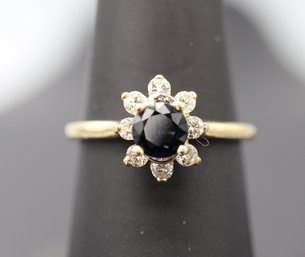 Solitaire Sapphire & Multi Diamond 14k Yellow Gold Ring