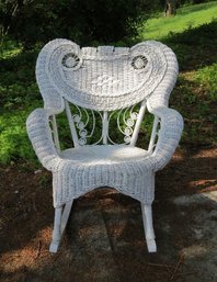 Fancy Victorian Style White Wicker Rocker For The Porch, Spare Room & More