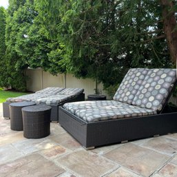 A Pair Of Modway Convene Synthetic Woven Rattan Double Chaise Longue & 3 Tables*