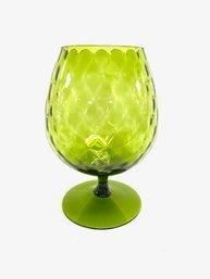 Vintage Empoli Style Hand-blown Optic Avocado Green Art Glass Compote