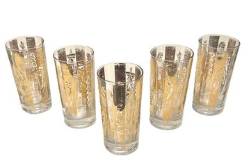 Five MCM Culver? Gold Highball Multilingual Toasts Glasses