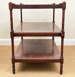 A Vintage Mahogany Three Tiered Side Table With Faux Bamboo Legs