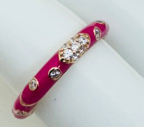 STERLING SILVER PINK/FUSHIA ENAMEL CZ BAND RING