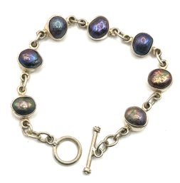 Beautiful Sterling Silver Purple Freshwater Pearls Linked Bracelet