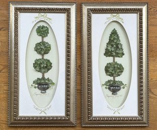 A Pair Of Original Topiary Themed Collages In J. Pocker Shadow Box Frames