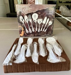 New Never Used UnOpened 20th Century Baroque By Godinger Eight Piece Silver Plated Hostess Set Made In China.