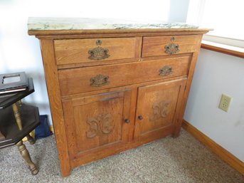 Vintage Wood Buffet With Partial Marble Top