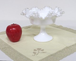 A Fenton Silvercrest Ruffled Rim Compote In Milk Glass For The Holidays