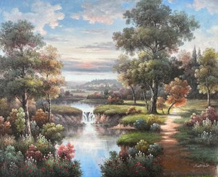 Beautiful Landscape With Small Waterfall ~ Scott Taylor ~ Oil On Canvase