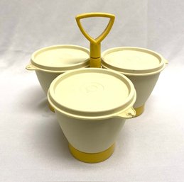 Vintage Tupperware 3 Container Condiment Travel Caddy W/ Lids