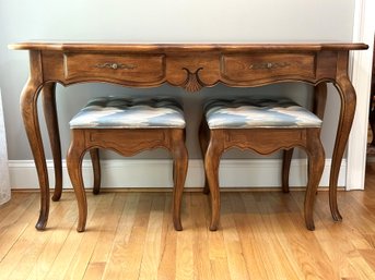 A Beautiful Console Table & Upholstered Stools By Ethan Allen