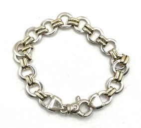 Vintage Heavy Italian Sterling Silver With Vermeil Large Linked Bracelet