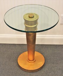 Glass Pedestal Table With 24K Gold Leaf Base By Jay Spectre For Century Furniture Co.