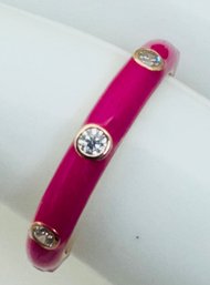 STERLING SILVER CZ PINK/FUSHIA ENAMEL BAND RING