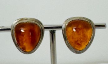 VINTAGE 830 SILVER AMBER CLIP-ON EARRINGS