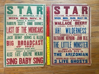 2 Vintage Star Theatre No. Brookfield Posters - Lionel Barrymore, Katherine Hepburn, Randolph Scott 17x26