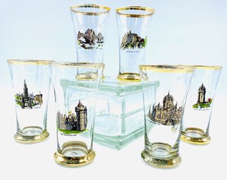 Set Of 6 Vintage Scottish Landmark Theme Gold-trimmed Shooters